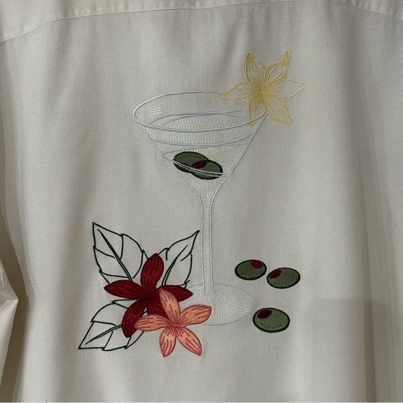 Caribbean Silk Blend Shirt Ivory Cocktail Embroidery Hawaiian Beach Men’s XXL - Picture 4 of 13